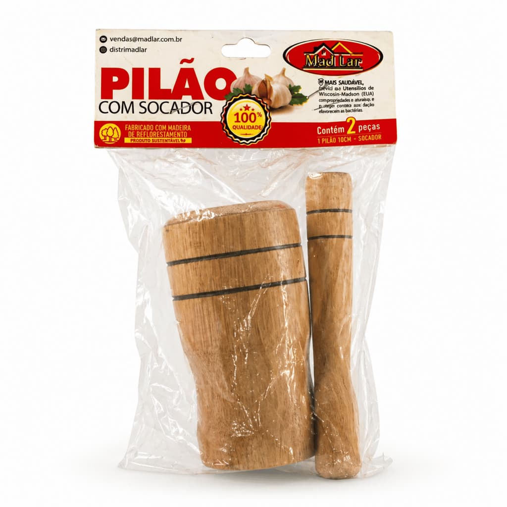 Pilão com Socador 10cm Madlar Cozinha Temperos Ervas