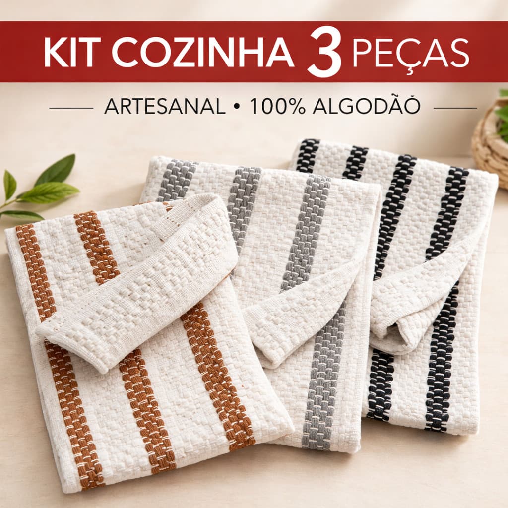 Kit 3 Tapetes de Cozinha Mandacaru 100% Algodão Com Passadeira Decorativa Para Pia, Fogão e Corredor
