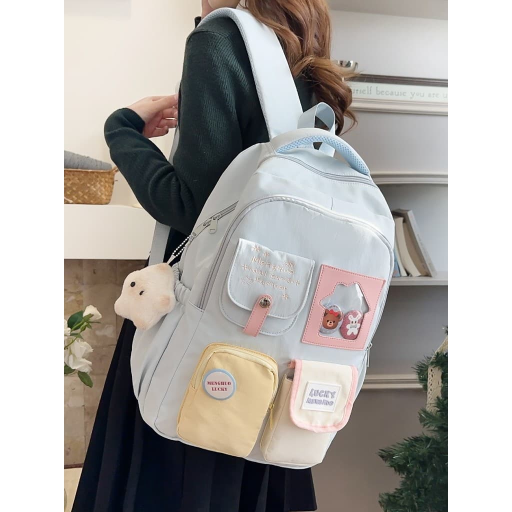Doce estilo Preppy meninas mochila estudantes do ensino médio estudantes do ensino médio Multi-bolso Campus mochila gran