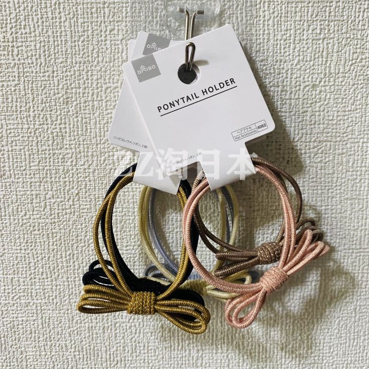 Daiso anel laço de cabelo ouro seda arco atado laço de cabelo laço de cabelo alta elasticidade laço de borracha de cabel
