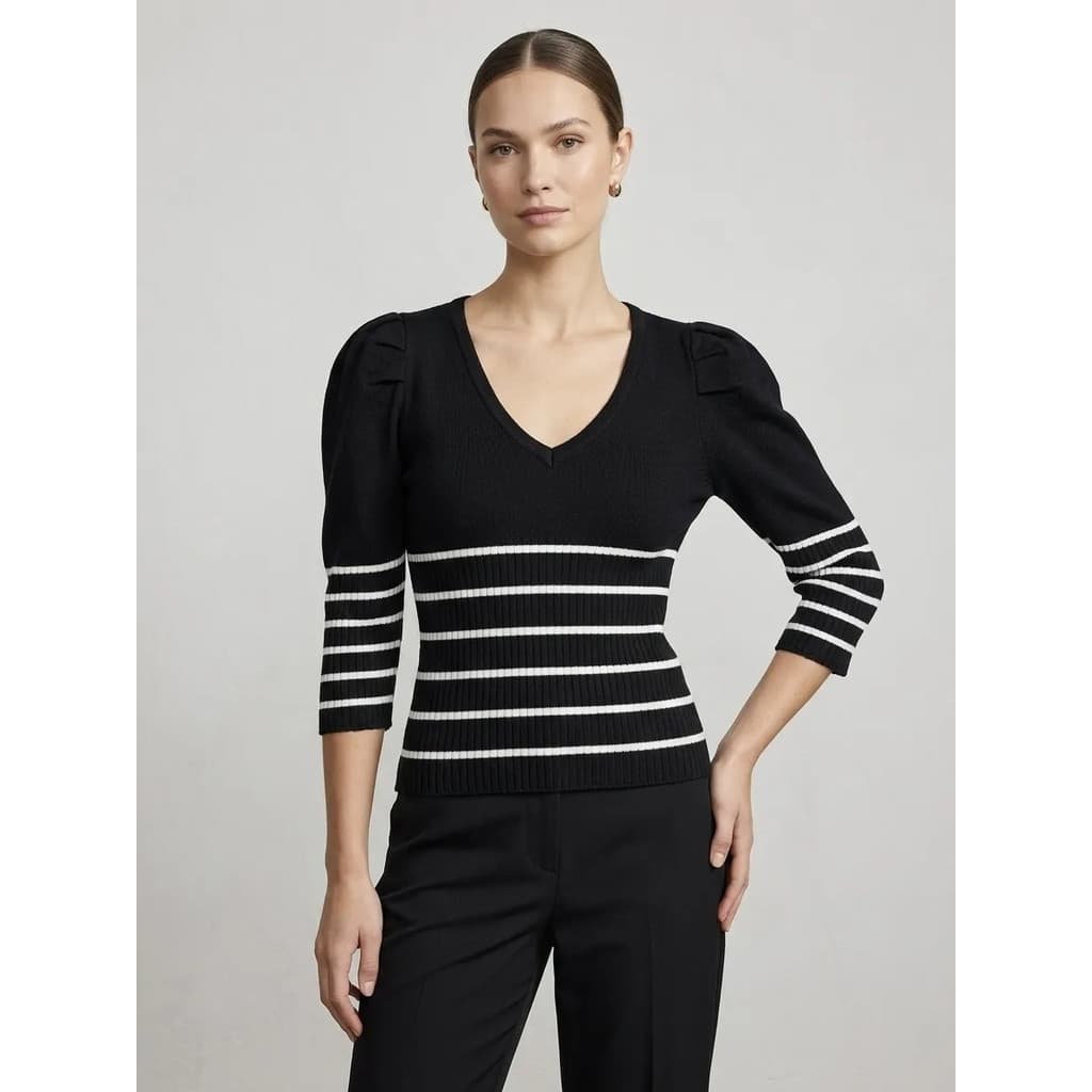 Blusa Feminina Tricô Modal Manga Curta Listrada Veste Tamanho P Envio Rápido