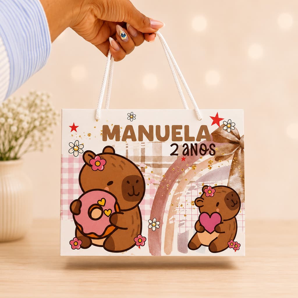 Sacolinha Personalizada Capivara com Nome | Lembrancinha Infantil para Festas  | PEGUE E MONTE