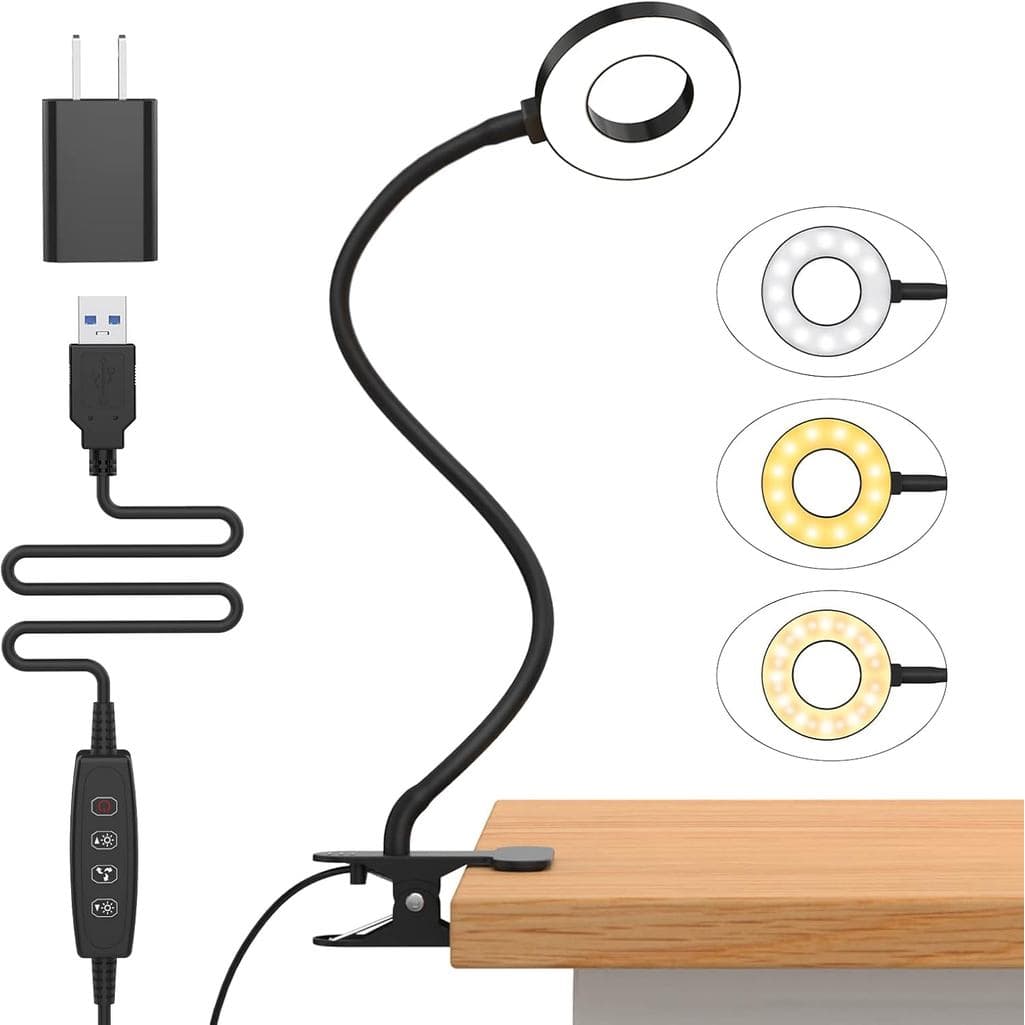 iZELLDeskLamp,[3ModosDeCor&10NíveisDeBrilho]LâmpadaDeLeituraLEDcomClips, BraçoFlexível paraLeituraDeLivrosParaCriançasNa