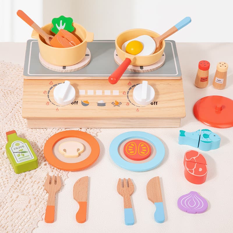 Montessori educação precoce de madeira infantil simulação cozinha jogar casa cozinhar caldeira carne vegetal combinação