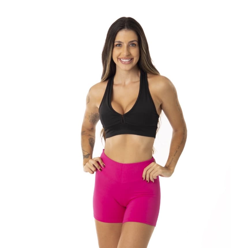 Short Feminino Fitness Cintura Alta Academia Sem Transparência Suplex Poliamida