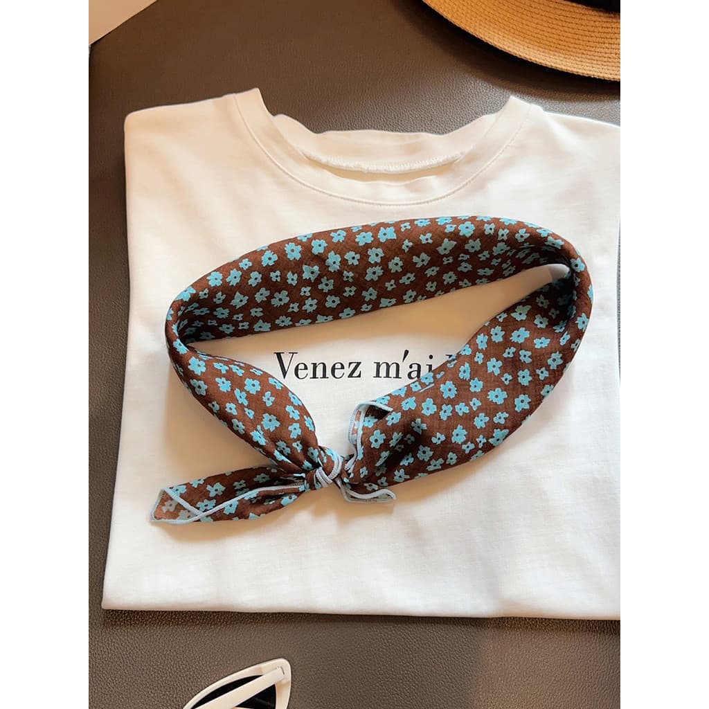 Primavera verão novo estilo Retro redução de idade Floral algodão lenço de seda empilhado camiseta pescoço proteção cach
