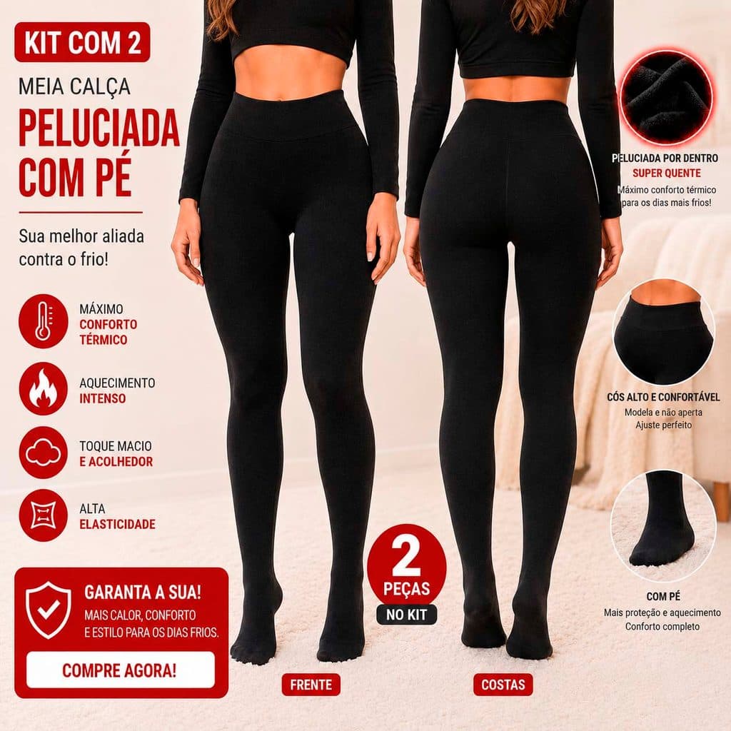 KIT Meia-Calça De Lã Térmica Forrada Peluciada Quente Feminina Para Inverno