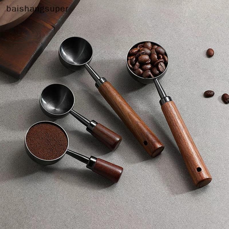 Colher De Café De Madeira De Nogueira Com Cabo De Aço Inoxidável , Medidora De 1TBSP Para Servir Consistente , Ferrament
