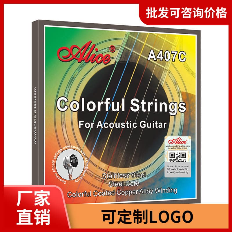 A407C Alice Cordas para Violão Folk, Cordas Coloridas para Violão de Madeira, Conjunto de 6 Cordas à Prova de Ferrugem,
