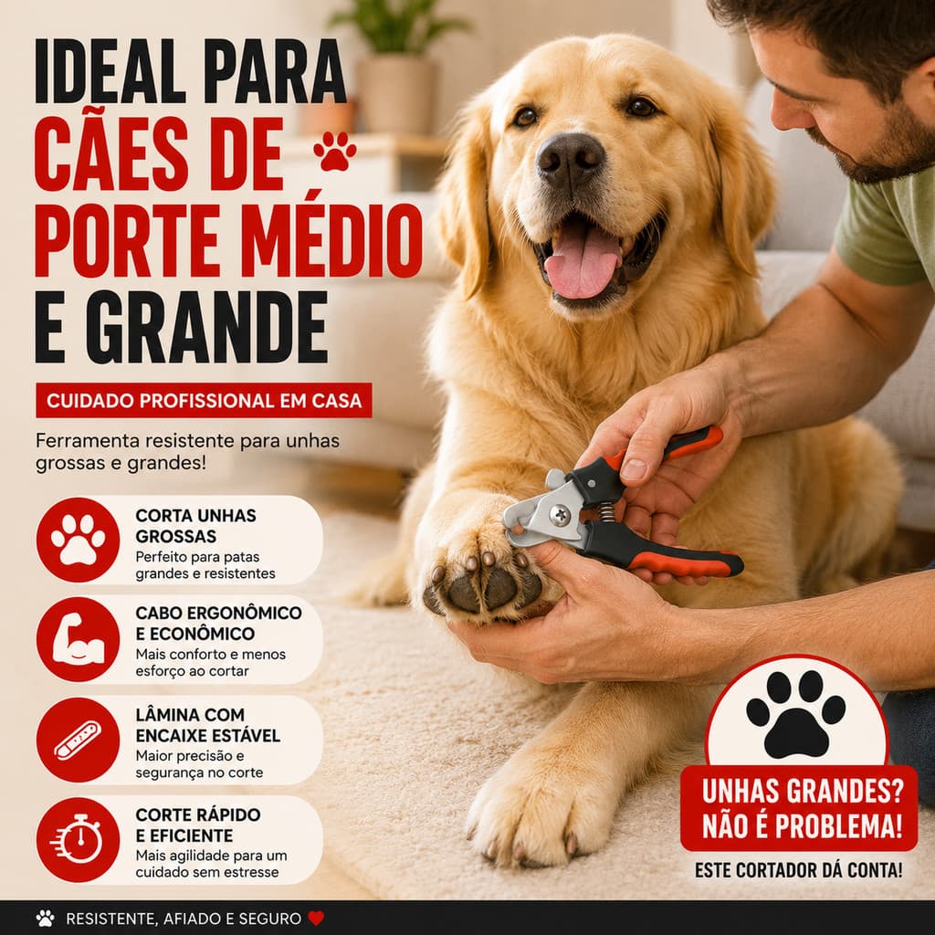Kit Alicate e Lixa para Unhas Pet Cães e Gatos Grande Porte Cortador Aço Inox com Trava de Segurança Resistente