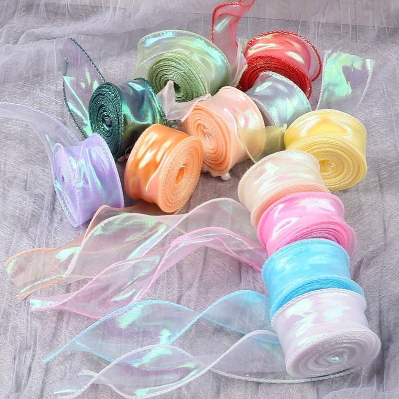 10 Jardas/Rolo Fita Rabo De Peixe Iridescente Organza Cetim Para Decoração De Casamento Embalagem De Presente Buquê De F
