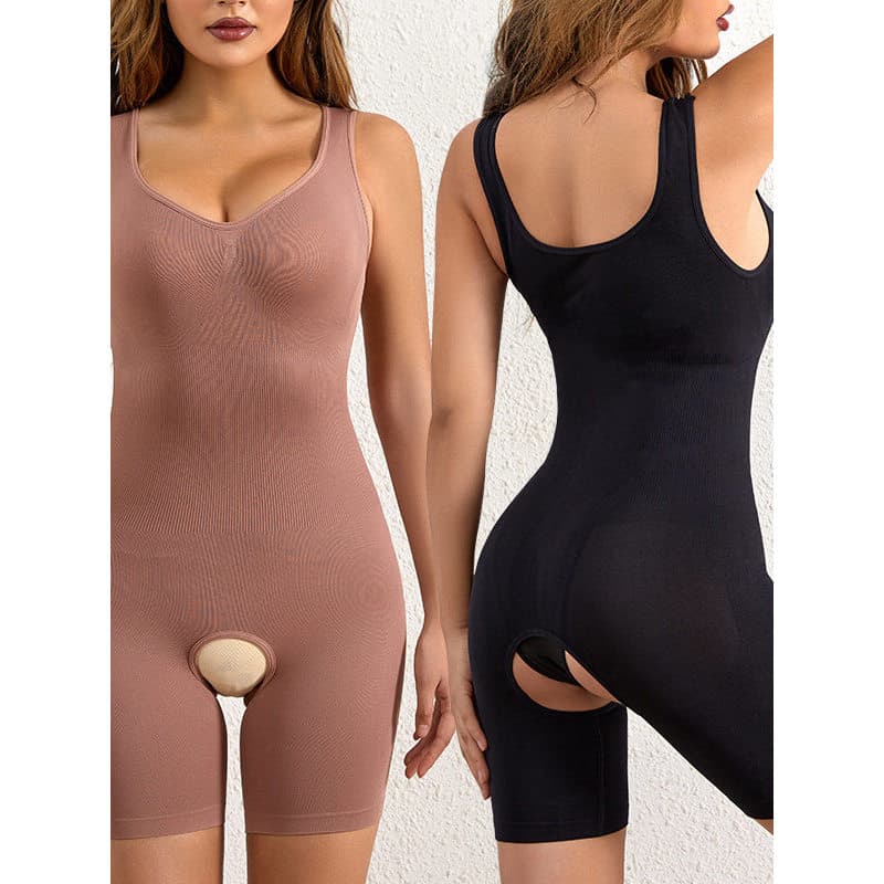 [Tao Hao Huo] Macacão modelador unissex com abertura na virilha, ajuste na cintura, controle abdominal, modelagem corpor