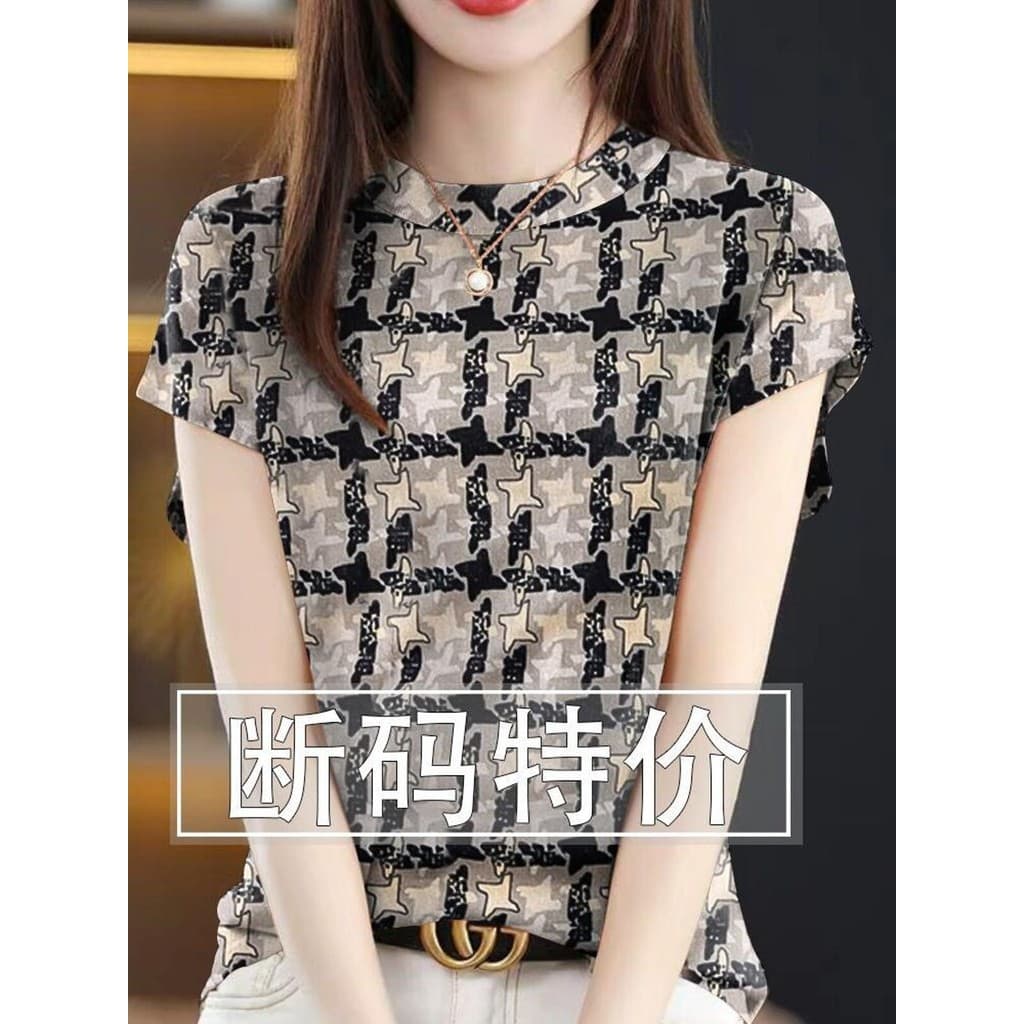 2025 novo estilo senhoras em torno do pescoço manga curta verão estilo fino moda impressa camisa de fundo superior espor