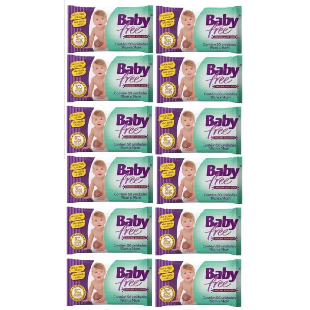 Kit com 10 Lenços Umedecidos Baby Free Toalha Umedecida Qualybless 10 Pacotes c/ 50 uni Total 500und