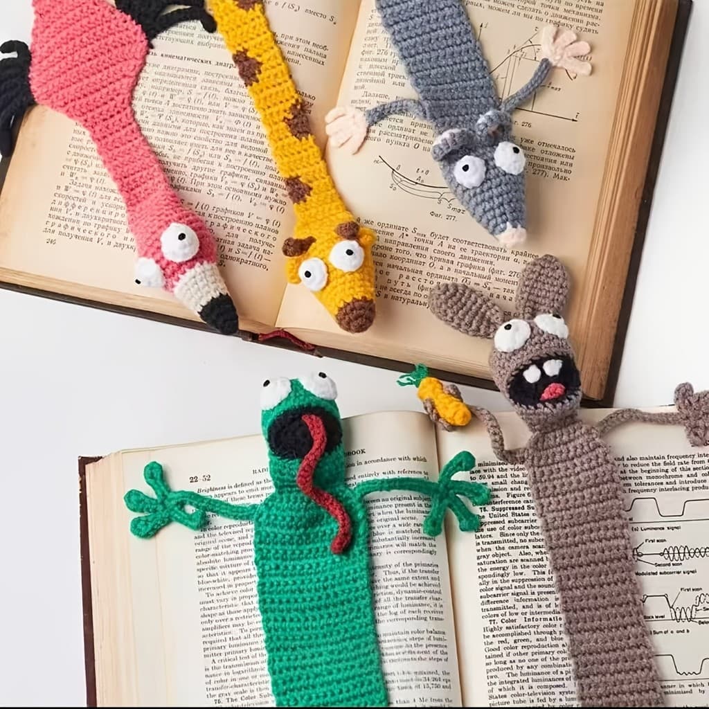 1 unidade de marcador de livros 3D em forma de animal, feito à mão em crochê, com design criativo e divertido, perfeito