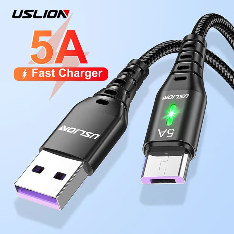 Cabo Micro USB USLION 5A, Cabo de Carregamento Rápido USB para Micro USB 2.0, Cabo de Carregamento para