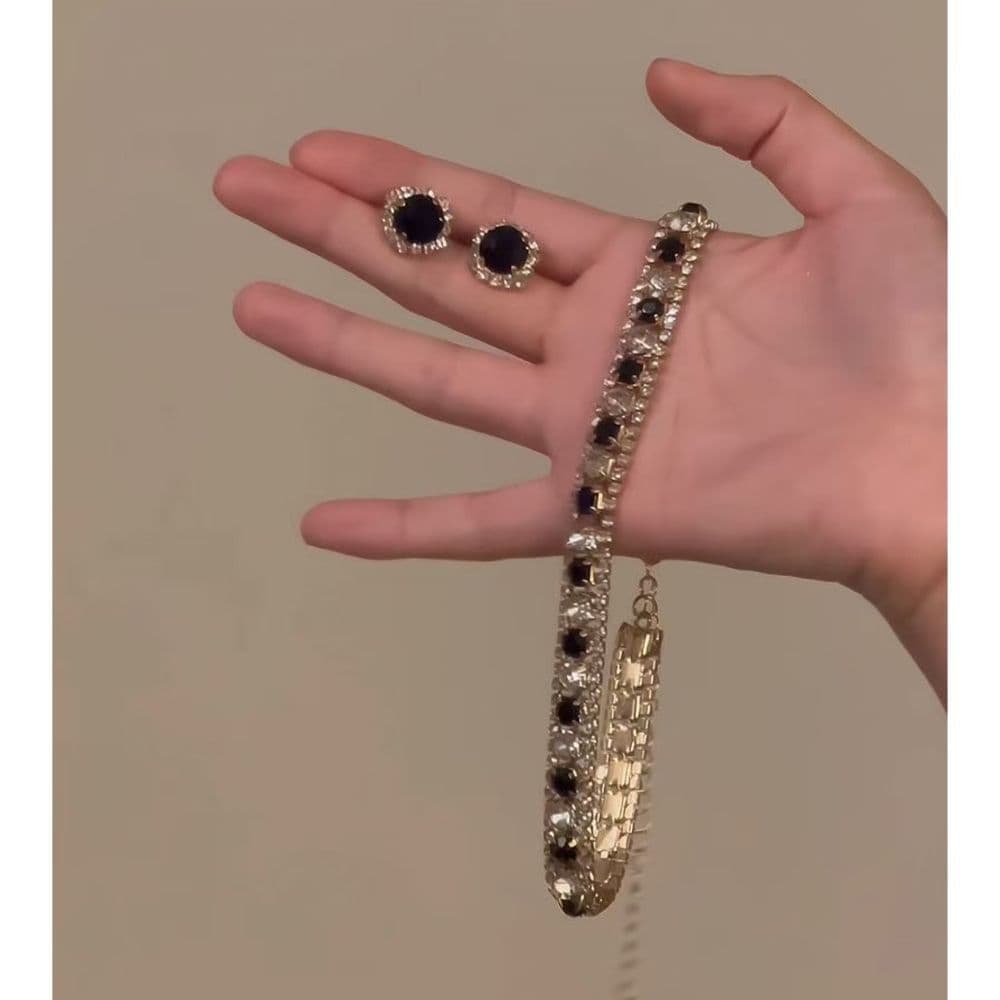 2025 preto piscando diamante zircão colar brinco conjunto feminino colar vestido de noite clavícula corrente
