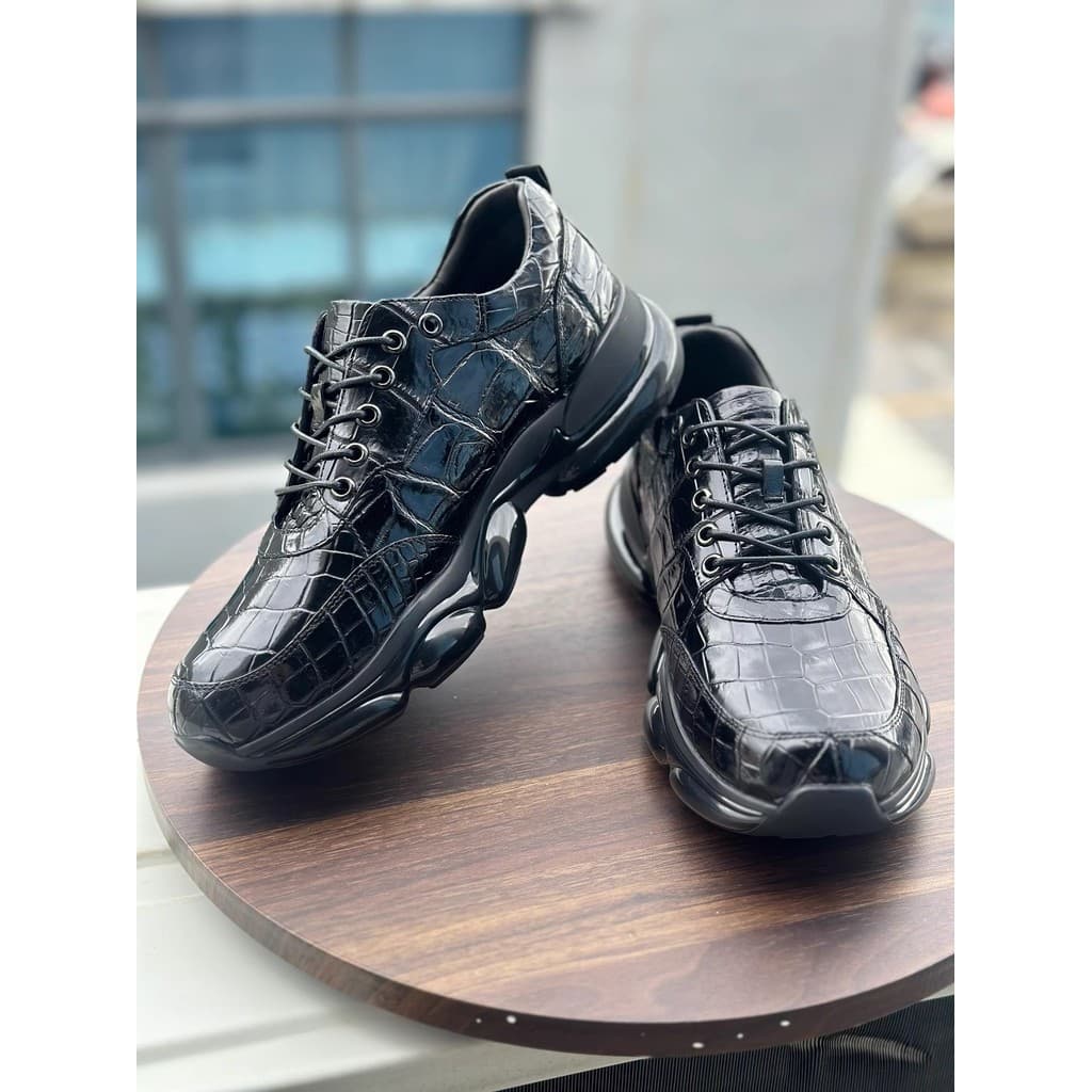 Sapatos masculinos de couro de crocodilo genuíno High-End artesanal rendas almofada de ar masculino sapatos de couro Cas