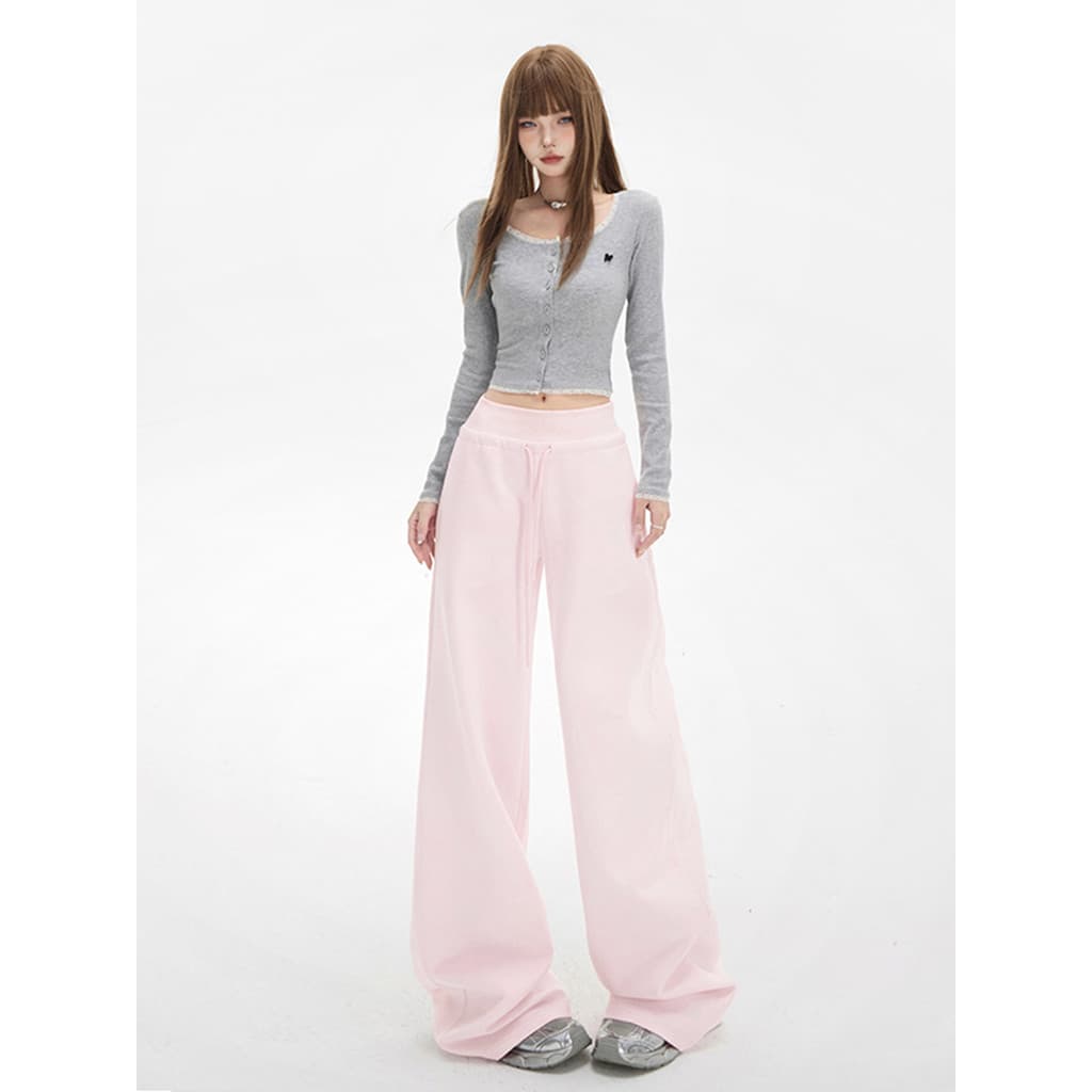 Vfvk rosa verão preguiçoso Drape calças casuais femininas 2026 novo estilo verão calças esportivas retas soltas moletom