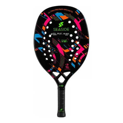 Raquete Seaside Kevlar Carbono k10 Beach Tennis 3k Alta Performance Unique Hole Tech Full Carbon Frame Black EVA Soft