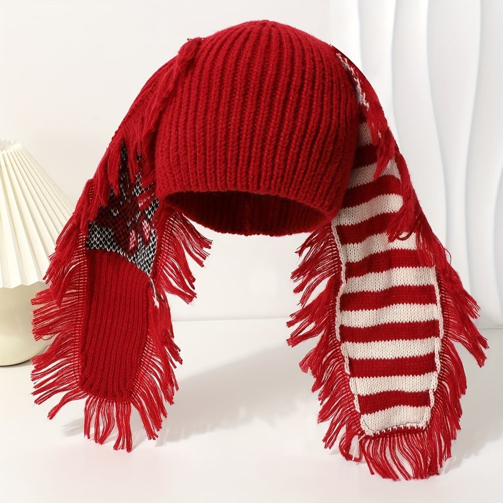 Chapéu com Orelhas de Urso e Coelho - Leve e Quente para o Inverno, Acabamento com Franjas, Elástico para Diversos Taman