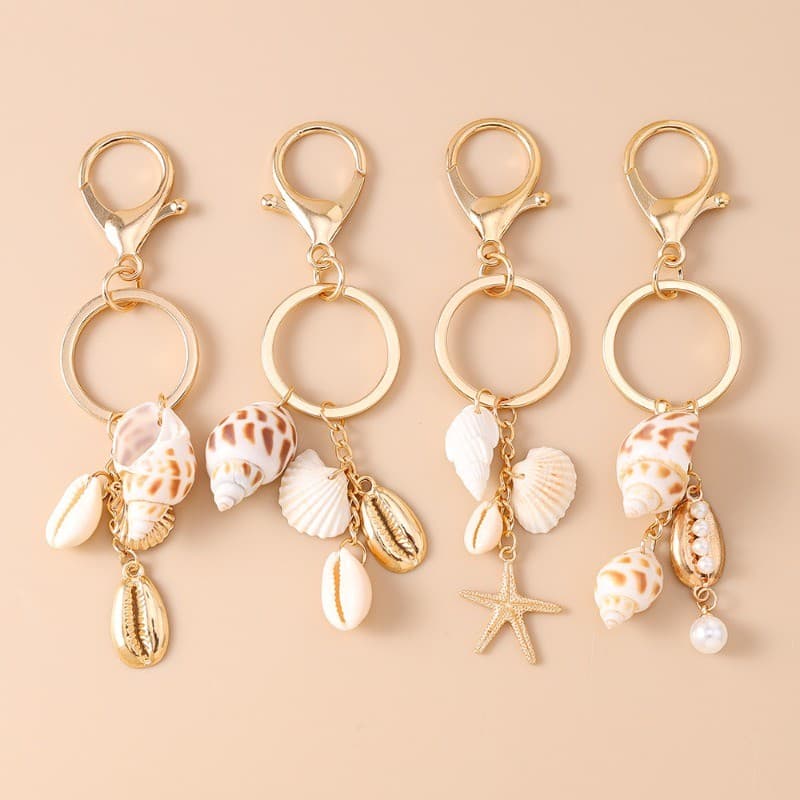 Personalizado Elegante Pérola Concha Estrela Do Mar Chaveiro Praia Temático Saco Charme Pingente Para Mochila Decoração