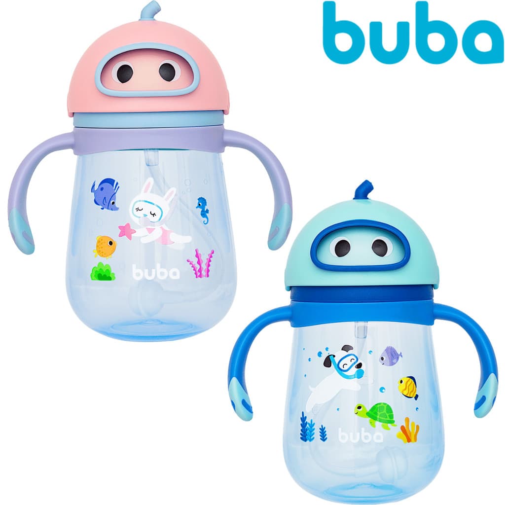 Copo com Canudo Mar Buba  para Bebê Infantil Antivazamento Para Introdução Alimentar Diversos Modelos Menina e Menino