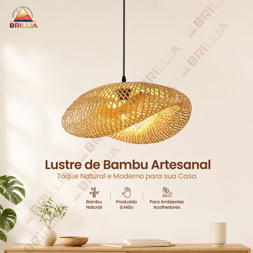 Lustre Pendente de Rattan Natural Sala de Jantar Quarto Área Gourmet Decoração Boho Luxo E27