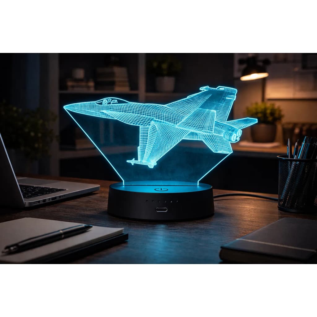 Luminária 3d Avião Caça Jato Abajur Led Gamer Top Gun Luxo