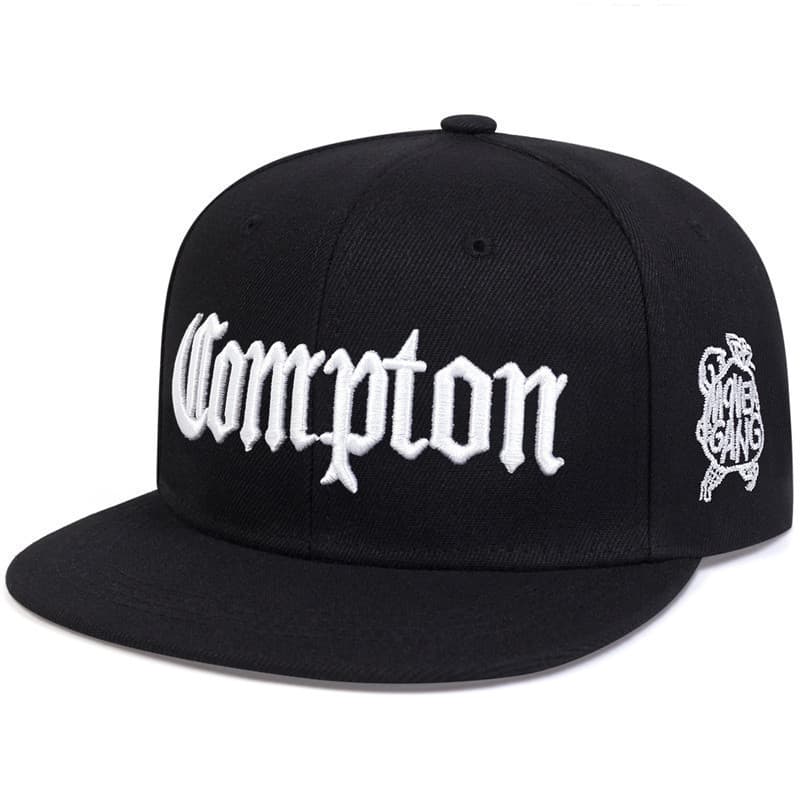 Boné Elegante Compton Bordado com Aba Reta: Boné unissex estilo hip-hop com aba reta e protetor facial, adequado para 1S