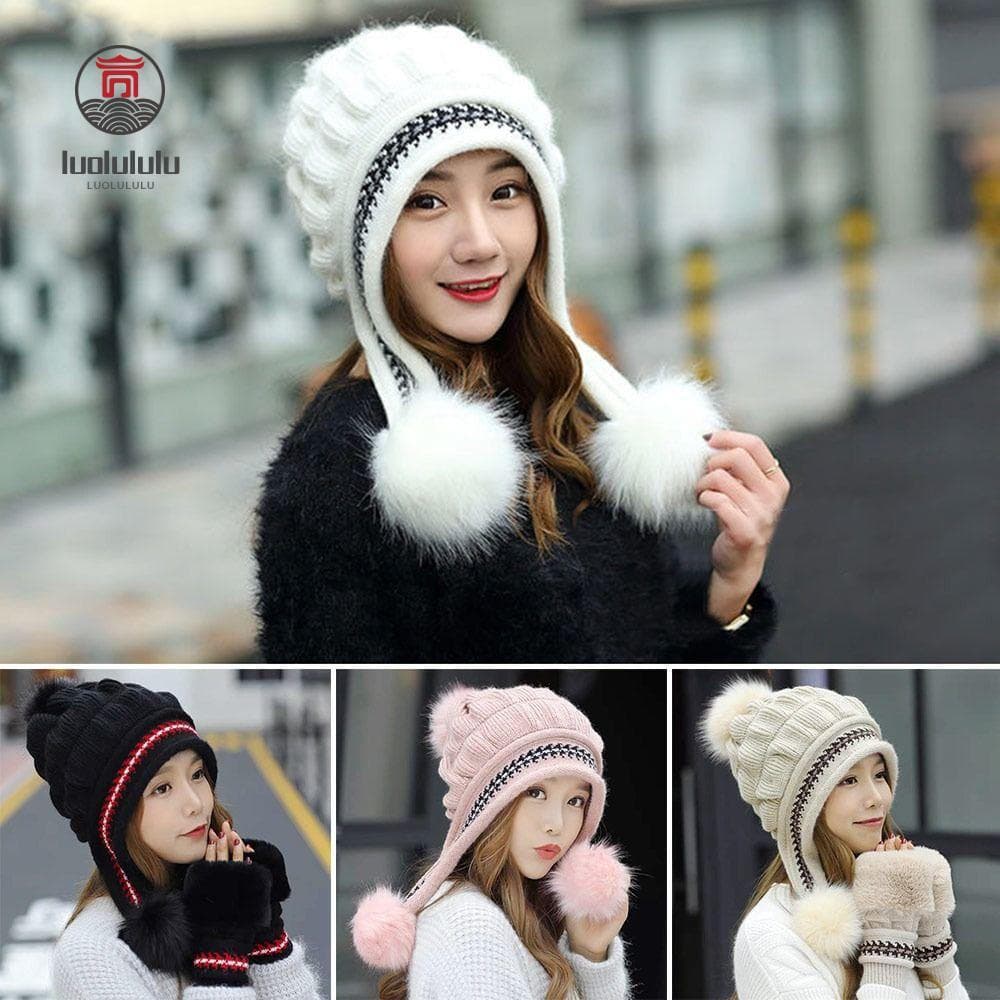 LUOLULULU Chapéu De Inverno , Boné De Malha Quente Engrossado Proteção De Ouvido Fofo De Veludo Kawaii Para Mulheres