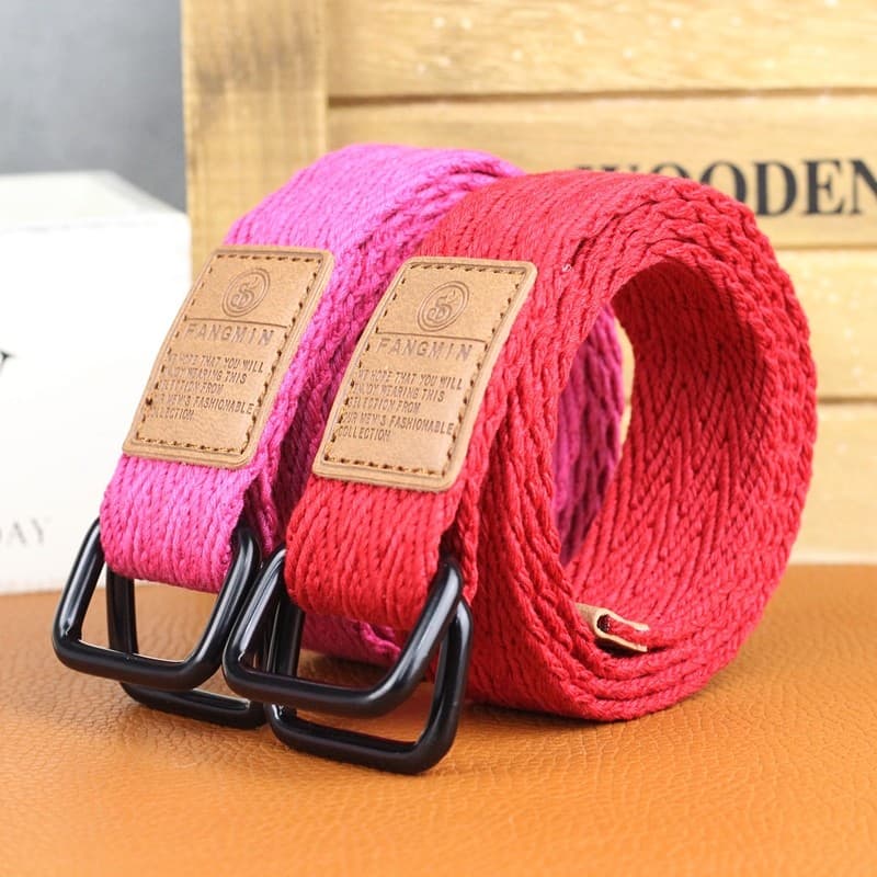 Grande vermelho Benming ano chinês vermelho duplo-anel fivela cinto de lona masculino Casual tecido cinto juventude cint