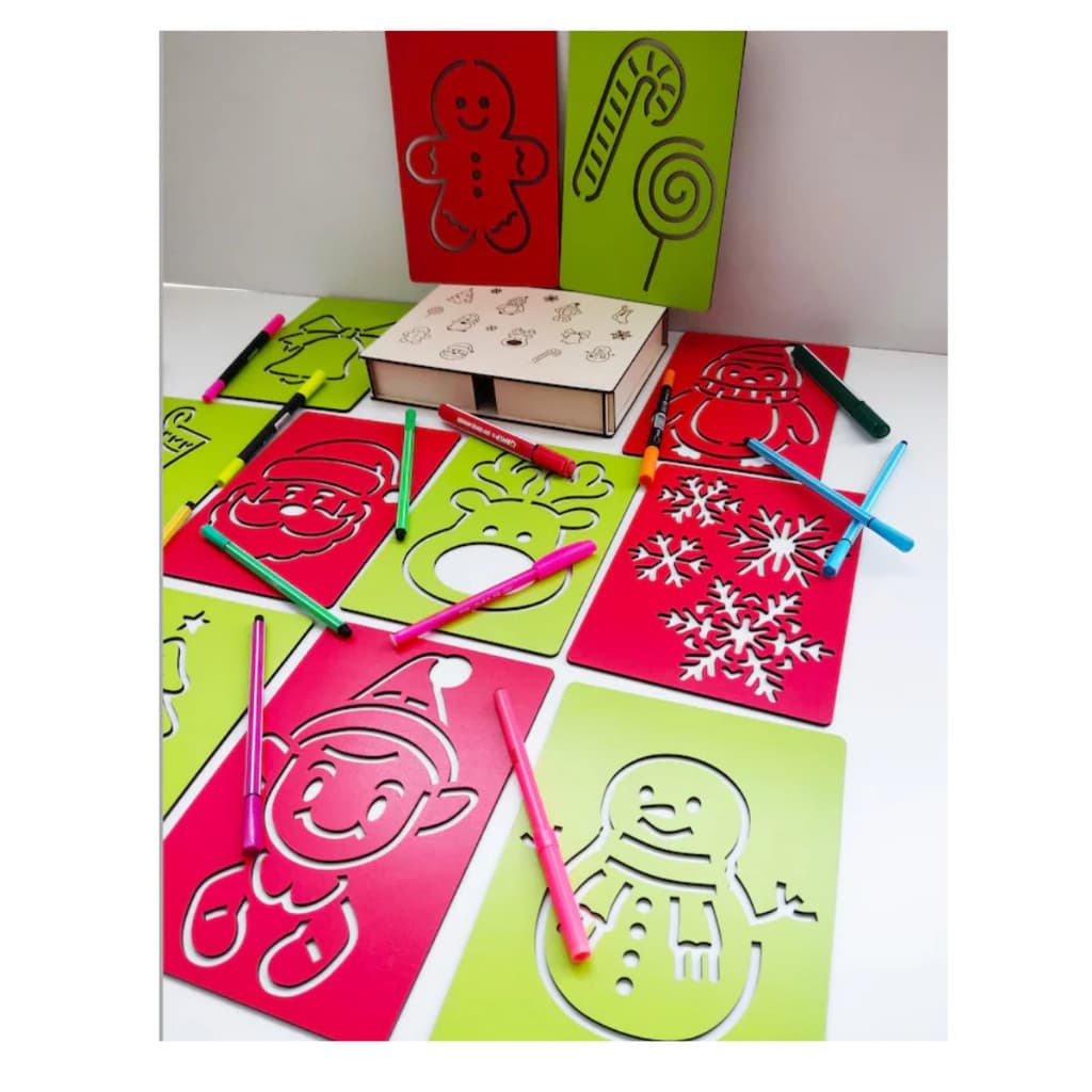Kit 12 Peças Moldes Placas de Natal em MDF 3mm CRU com Caixa