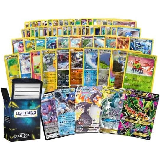 50 Cartas de Pokémon Mais uma Carta de Pokémon Lendária Rara |   Pacote com Caixa de Armazenamento LCC