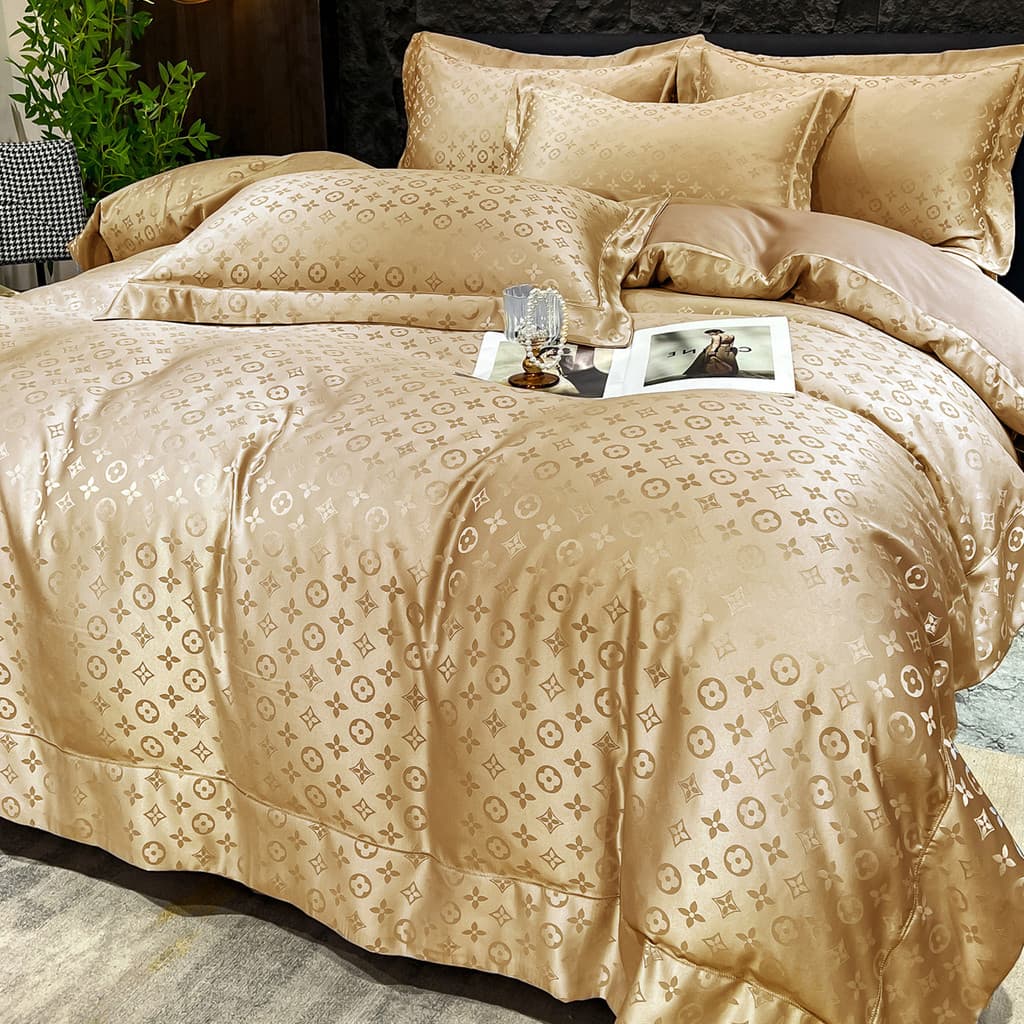 Luz de luxo Tencel Jacquard verão lavado cama de seda conjunto de quatro peças sedoso macio pode dormir nu gelo seda len