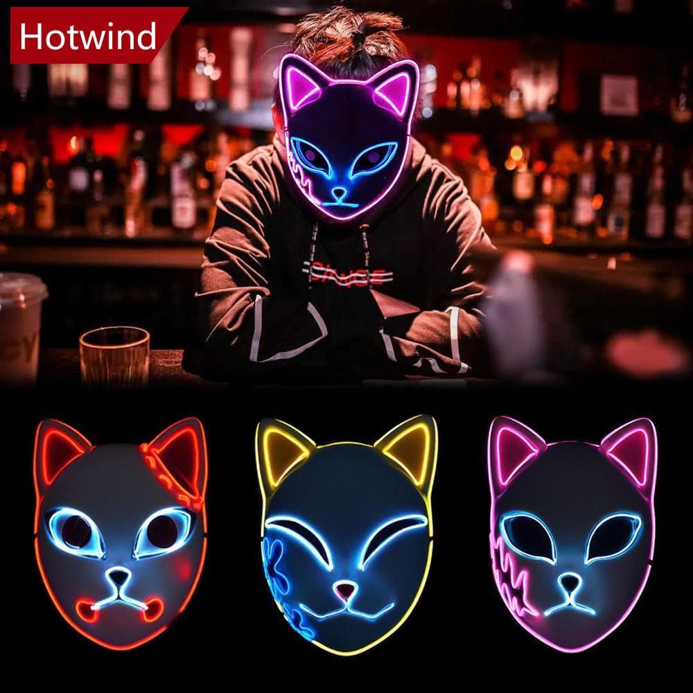 Máscara Makomo Cosplay Demoníaca HOTWIND LED Anime Caçador De Demônios Tanjirou Sabito De Halloween J9L2