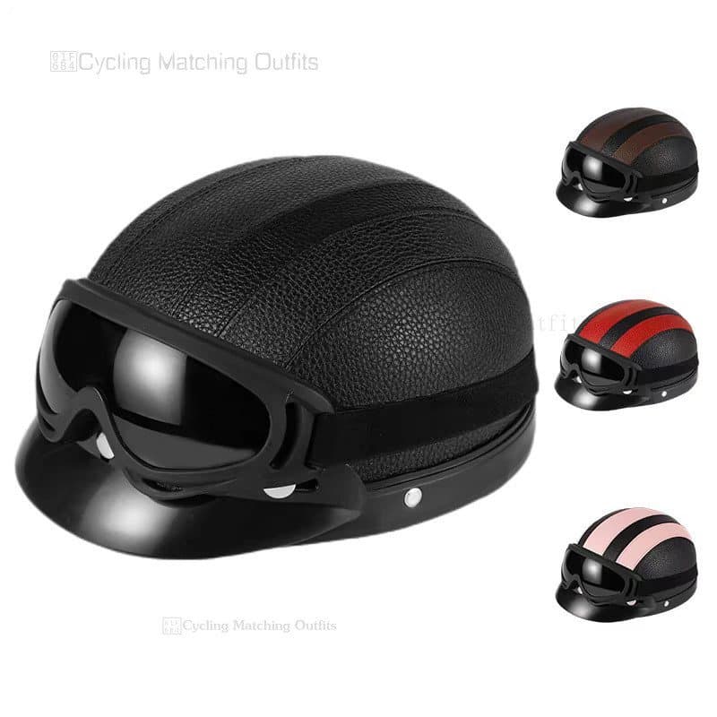 Helmets motorcycle helmet motorcycle retro half open face helmet with visor goggles biker scooter black Moto 7TBU