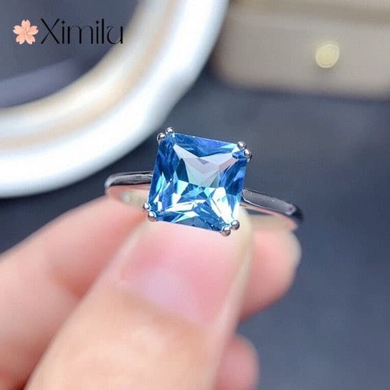 ⭐Original quadrado mar azul topázio anel feminino moda jóias atacado