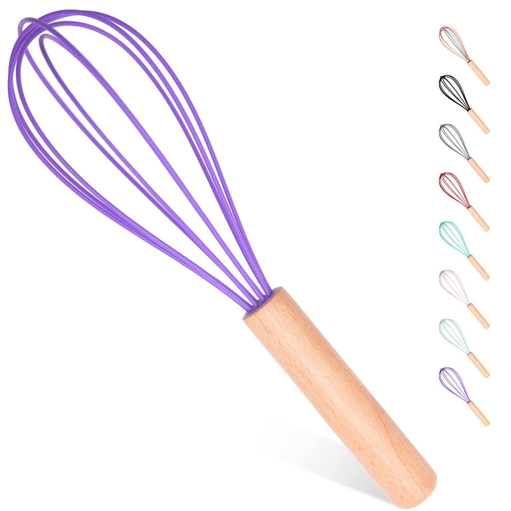 Macaron série colorida alça de madeira Manual batedor de ovos 33cm fio de Silicone cabo de faia fácil de limpar ferramen