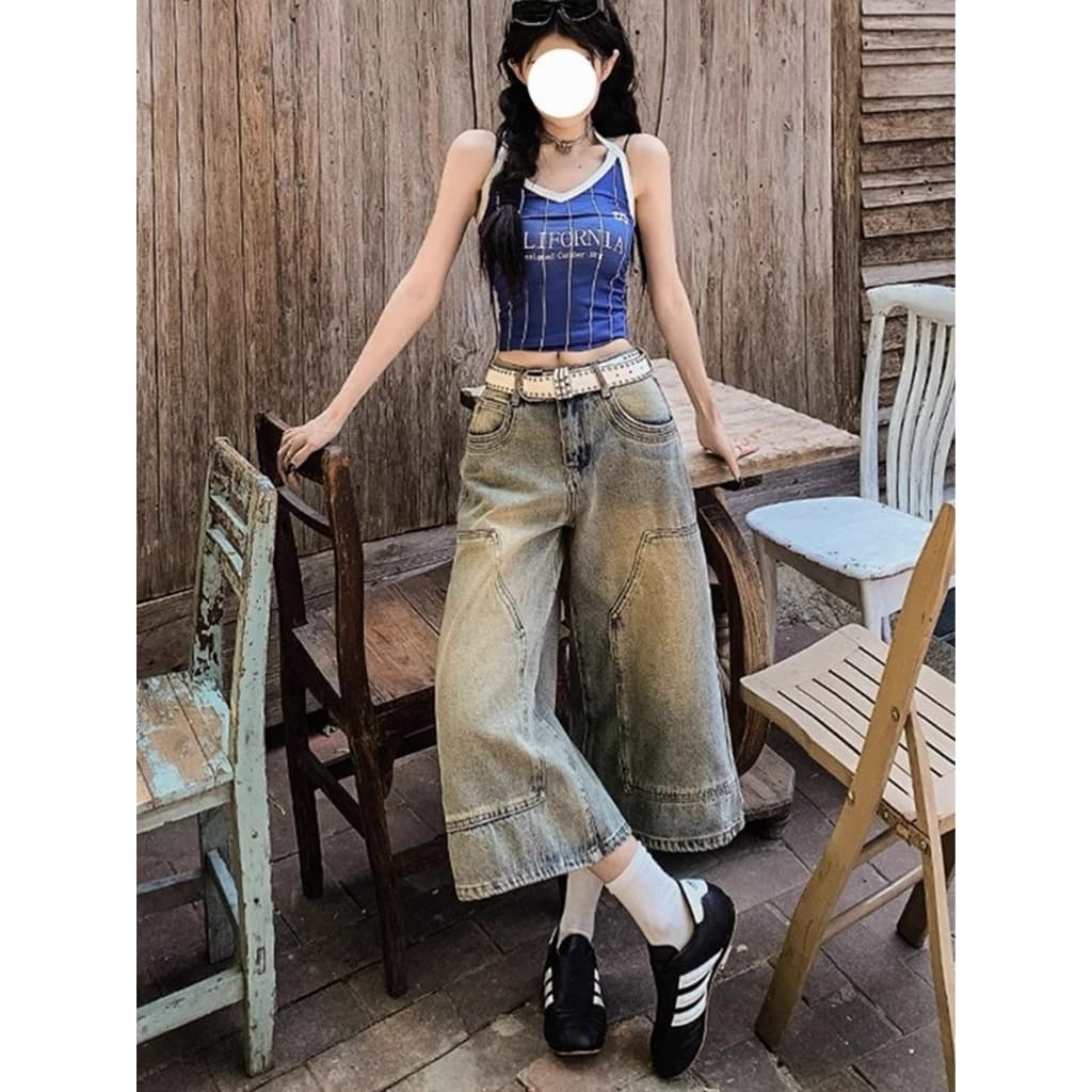 Retro solto mais magro olhar cintura alta cortado Jeans feminino primavera novo estilo gordura mm tamanho grande solto m