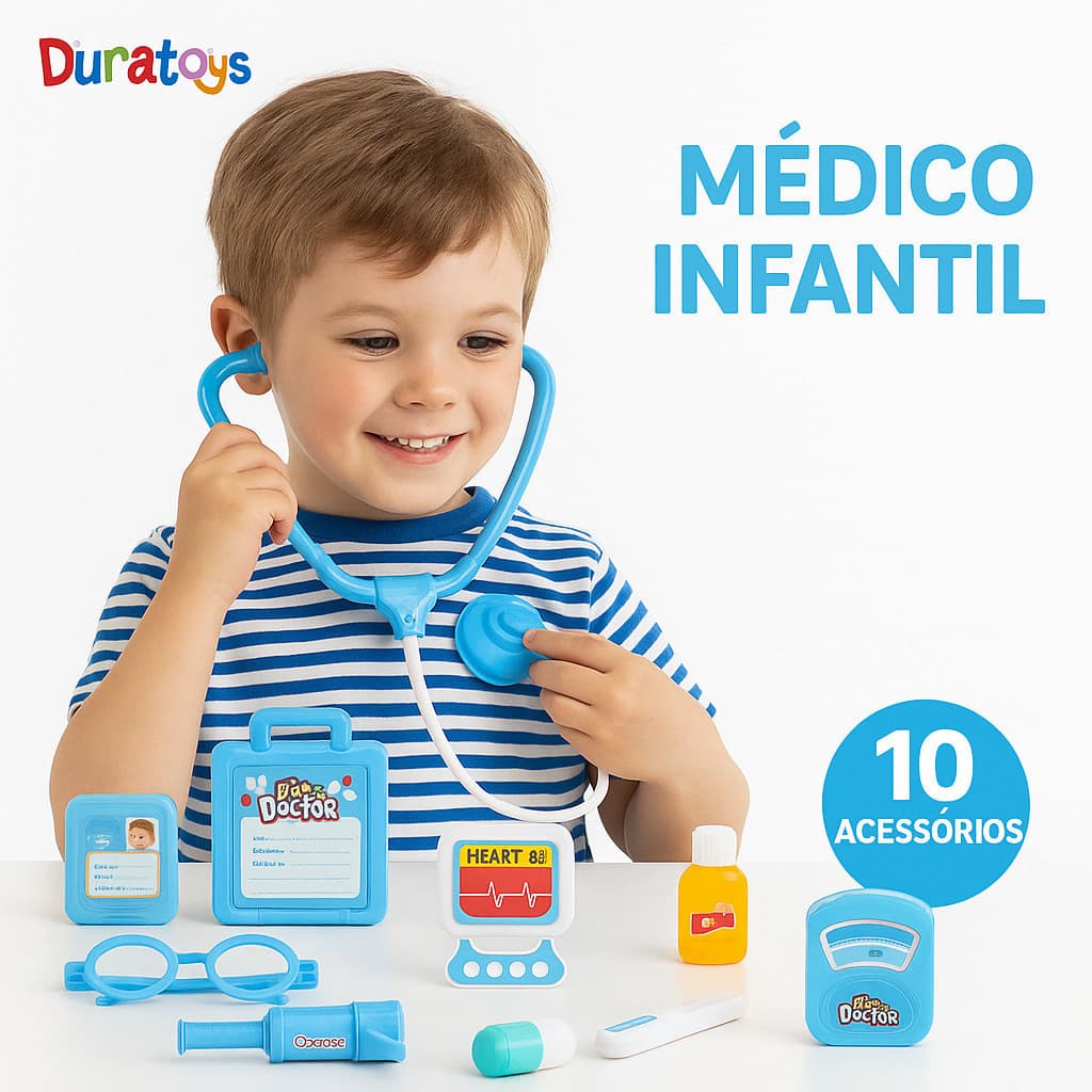 Brinquedo Kit Doutor Infantil com Estetoscópio e Termômetro Profissão Médico