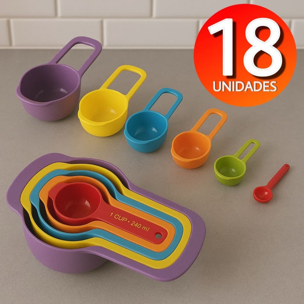 Colheres Medidoras 18 peças Medida, medidor Bolo Cozinha Confeitaria