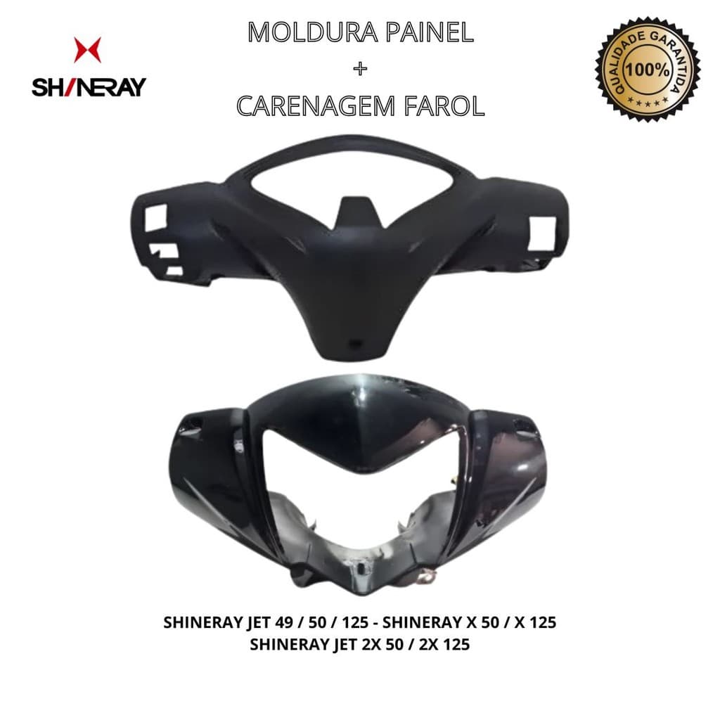 Carenagem Farol Preto + Moldura Painel Shineray Jet 50/125 2013-18 Jet 50X/125X 2019-22
