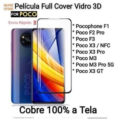 Película De Vidro 3D Xiaomi POCO X3/X3 PRO / POCO X3 GT / POCO M3 / POCO C3 / POCO F4 / POCO F3