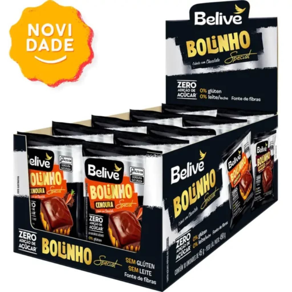 Kit 10 Bolinho Cenoura Special Com Cobertura Sem Glúten 45g Belive