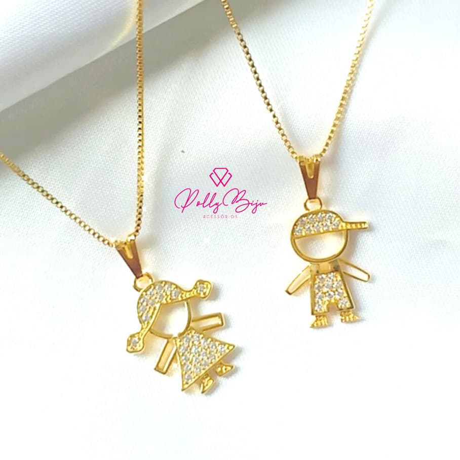 Colar Corrente Menina Menino Cravejado Zicornia Filho Filha Banhado A Ouro 18k
