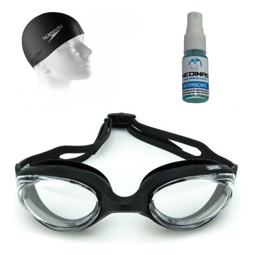 Kit Natação Óculos Speedo Hydrovision Preto + Touca Silicone + Brinde