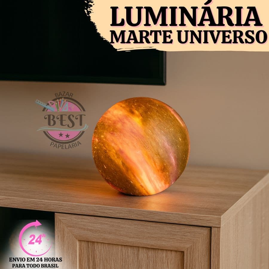 Luminária Decorativa de Mesa Globo LED Bola de Vinil BaseAbajur Presente 10CM Universo Marte