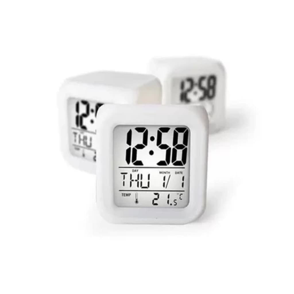 Mini Relógio Despertador Digital Branco – Portátil, Silencioso e Moderno