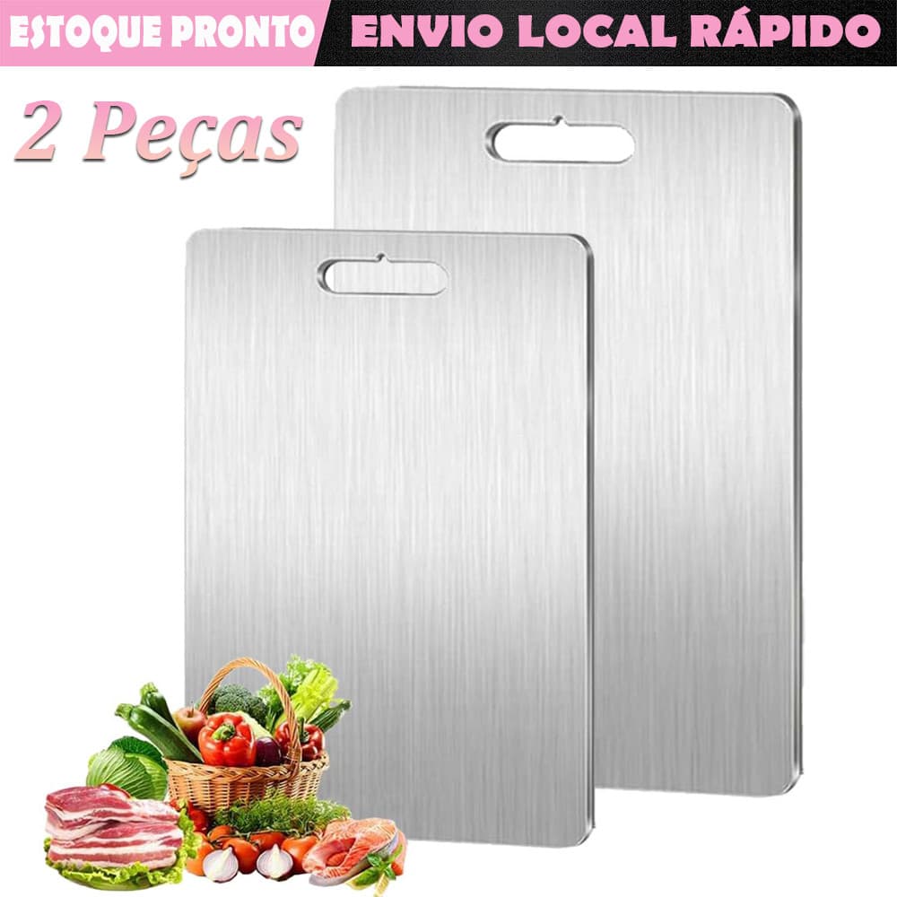 2peças Tábua Inox de Cortar Carne Legumes Verduras, Reversível em aço inox 304 Tábua de Cortar Retangular para Cozinha